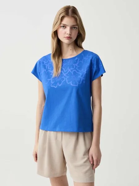 Хлопковая футболка с цветочным принтом Ovs, цвет royal blue