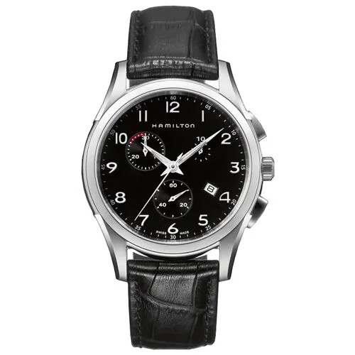 Наручные часы Hamilton Jazzmaster H38612733 мужские, кварцевые, хронограф, секундомер, водонепроницаемые, подсветка стрелок, серебряный, черный