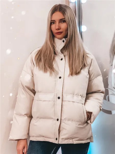 Модное короткое однобортное пальто в Корейском стиле с воротником-стойкой, Женская парка на осень и зиму, однотонная женская куртка