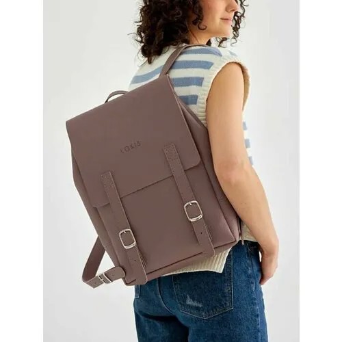 Рюкзак LOKIS, искусственная кожа, отделение для ноутбука, вмещает А4, внутренний карман, регулируемый ремень, розовый, бежевый