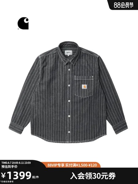 Куртка-рубашка мужская Carhartt WIP с логотипом, черный