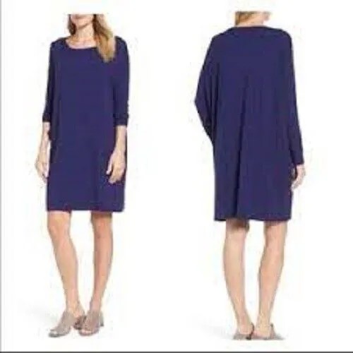 EILEEN FISHER Ультрамариновое фиолетовое платье-туника из джерси с балетным вырезом и карманами XS