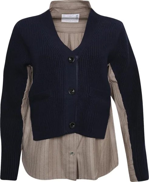 Кардиган Sacai Chalk Stripe Wool Knit Cardigan Navy/Beige, синий