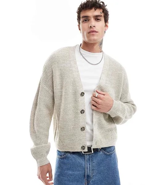 Кардиган свободного кроя в рубчик с лакированным принтом ASOS DESIGN