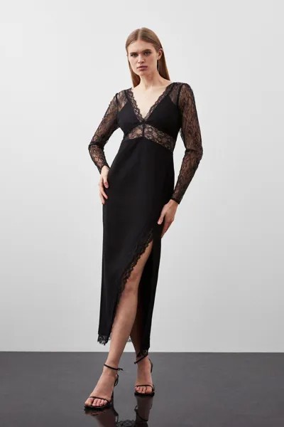 Миниатюрное платье макси из кружева и понте из джерси Karen Millen, черный