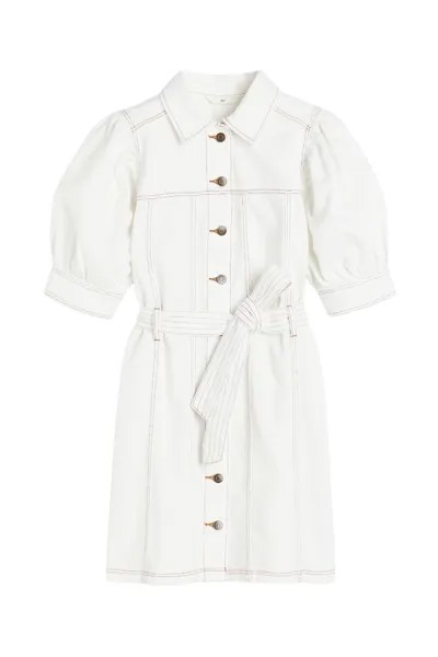 Платье H&M Puff-sleeved Denim, белый