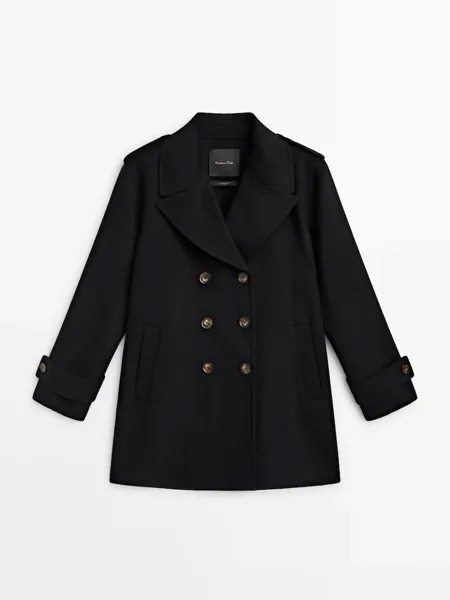 Черное пальто длиной 3/4 из смесовой шерсти, черный