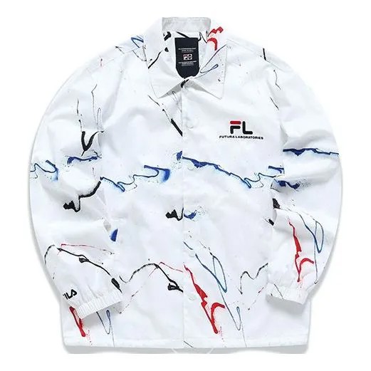 Куртка Men's FILA FUSION x FUTURA Crossover Splash Ink Full Print Casual Coach Loose Jacket White, белый
