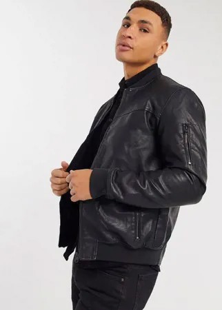 Черная куртка-бомбер из искусственной кожи Jack & Jones Originals-Черный цвет