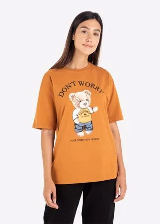 Горчичная свободная футболка с принтом DONT WORRY Gloria Jeans
