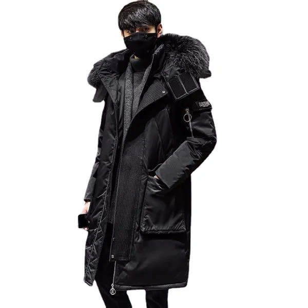 2021 модное пальто, утепленная куртка, Мужская удлиненная теплая парка с капюшоном, пальто на белом утином пуху, высококачественное мужское н...