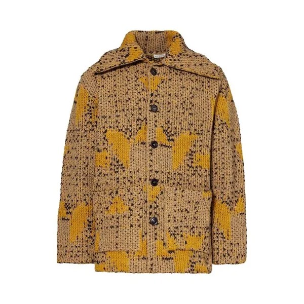 Кардиган Dries Van Noten Jacquard Relaxed Fit Wool Blend Cardigan, цвет Dark Camel