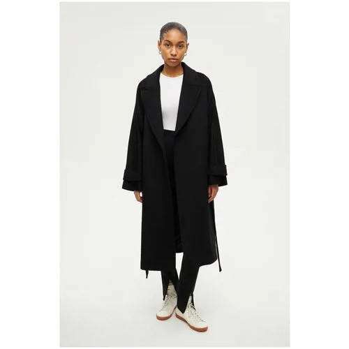 Пальто-реглан  SHI-SHI демисезонное, шерсть, оверсайз, удлиненное, размер 42, черный