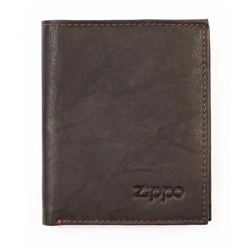 Портмоне Zippo, коричневое, натуральная кожа, 10x1,5x12,3 см,