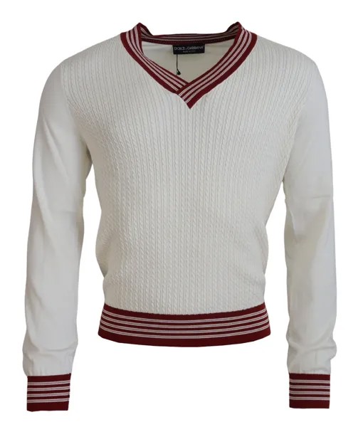 DOLCE - GABBANA Свитер Белый Красный вязаный Пуловер с V-образным вырезом IT46 / US36/ S 1100usd