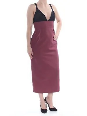 JILL STUART Женское бордовое коктейльное платье миди без рукавов с V-образным вырезом и цветными блоками 2