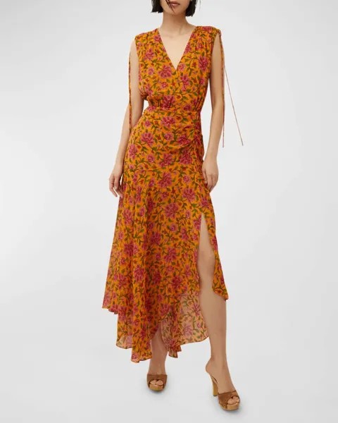 Присборенное макси-платье Dovima с цветочным принтом и V-образным вырезом Veronica Beard
