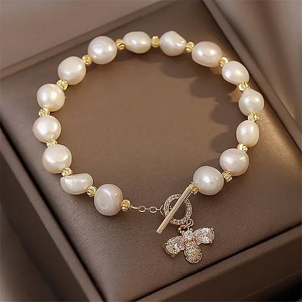 Классический модный браслет из натурального камня Pearl Bee Pendant для женщины Изысканный новый браслет Lucky Cuff Юбилейный подарок Роскошные ювелирные изделия