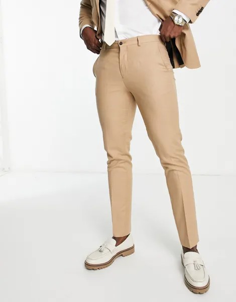Супертонкие костюмные брюки песочного цвета Jack & Jones Premium