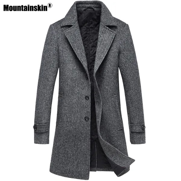 Mountainskin Мужская шерстяная длинная куртка зимний теплый толстый шарф мужское шерстяное пальто, защищающий от ветра, повседневное шерстяное пальто, верхняя одежда для мужчин ЕС Размеры MT004