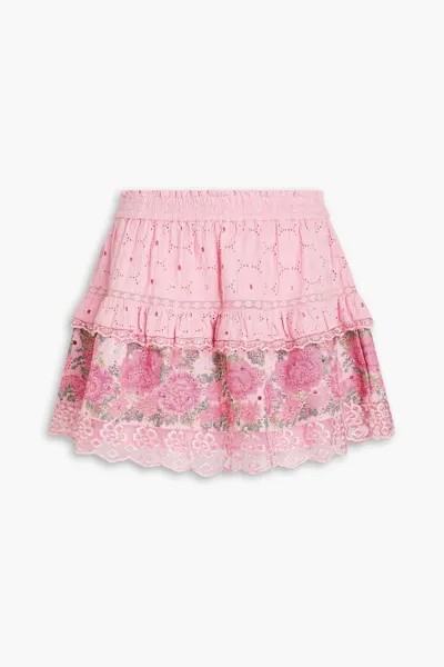 Ярусная мини-юбка Shawna из английской вышивки с вышивкой LOVESHACKFANCY, розовый