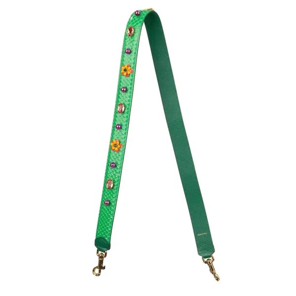 DOLCE - GABBANA Кожаная сумка с ремешком и ручкой Pearl Crystal Flower Snake Green 12807