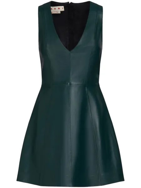 Marni кожаное платье мини, зеленый