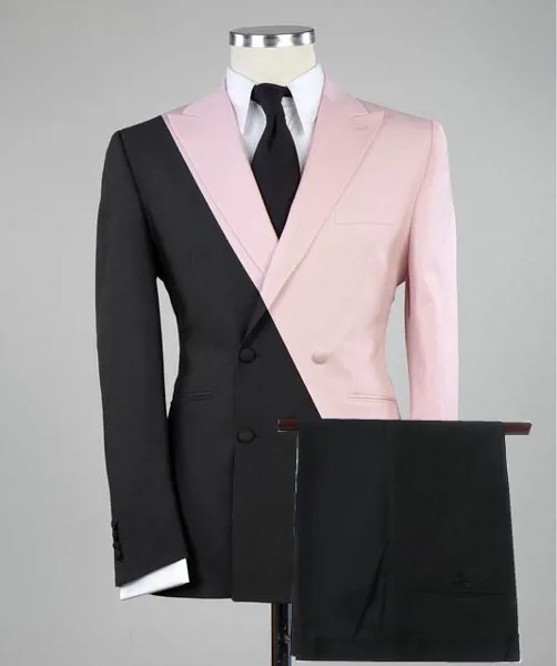2021 Свадебный костюм для мужчин, мужской костюм, Бракосочетание, двубортные костюмы, розовый, черный пиджак, брюки, мужские облегающие смокин...