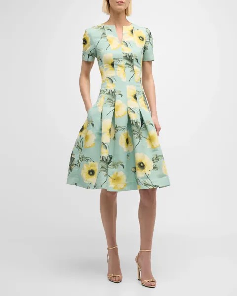 Расклешенное платье с короткими рукавами Poppie Faille Oscar de la Renta, цвет Sageyellow