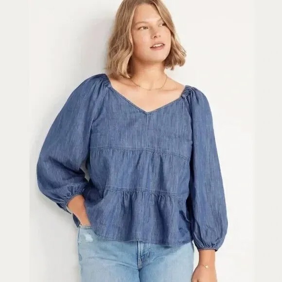 Многоярусная рубашка из денима Old Navy средней стирки, размер M