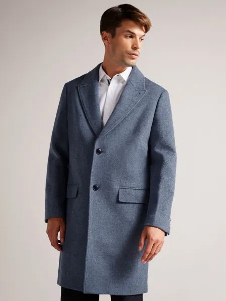 Шерстяное однобортное пальто Ted Baker Raydon, темно-синий
