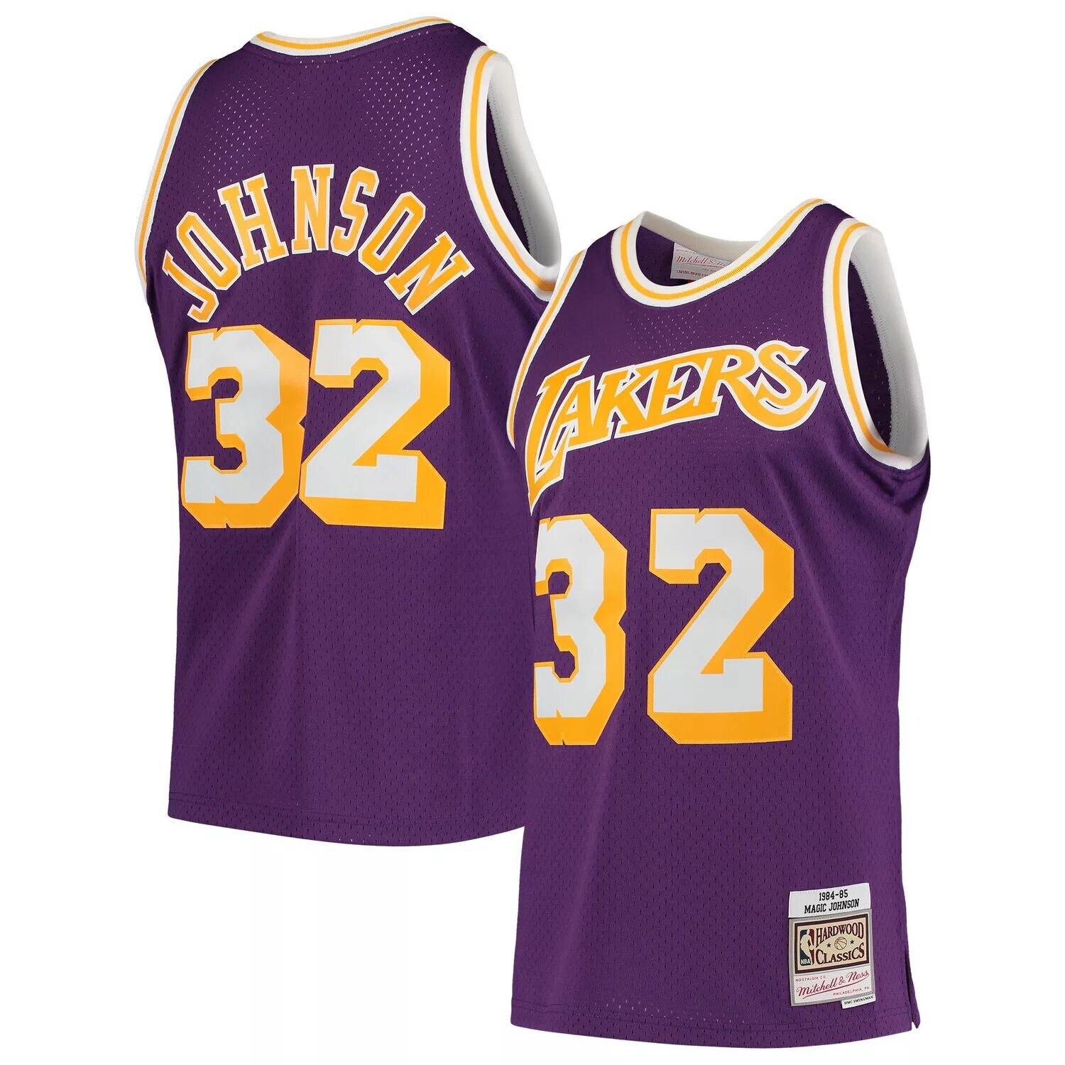 Мужская майка Mitchell & Ness Magic Johnson Purple Los Angeles Lakers 1984-85 Hardwood Classics Swingman Player