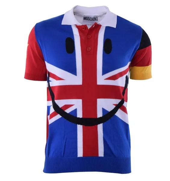 MOSCHINO COUTURE Трикотажная хлопковая рубашка-поло с принтом флагов, разноцветная 04421