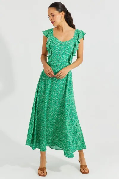 Женское зеленое платье макси с открытой спиной и цветочным узором Cool & Sexy, зеленый