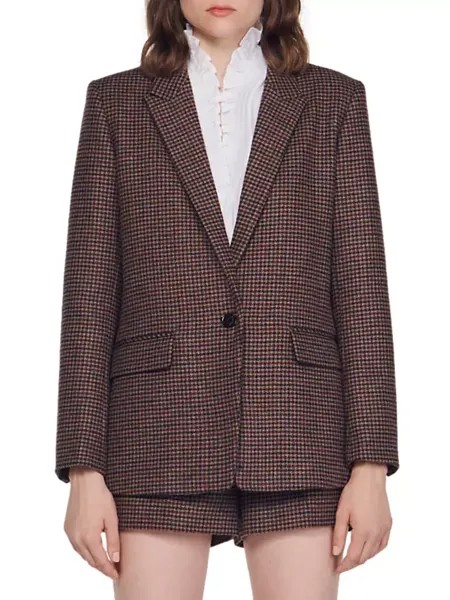 Куртка с узором «гусиные лапки» Sandro, цвет brown burgundy