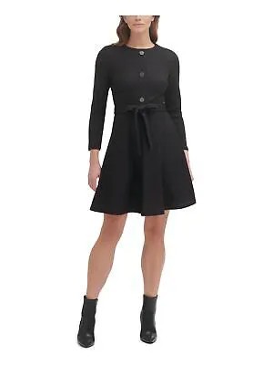 DKNY Женский черный ремень с завязкой на пуговицах, без подкладки, с рукавами 3/4 и расклешенным платьем 6