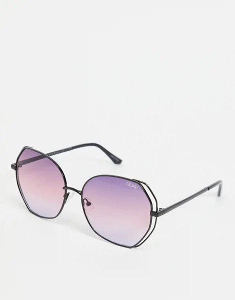 Солнцезащитные очки в черной крупной оправе с фиолетовыми стеклами Quay Big Love-Розовый цвет