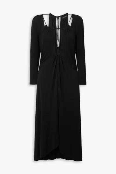 Платье миди из эластичного джерси Jadessi со сборками и вырезами ISABEL MARANT, черный