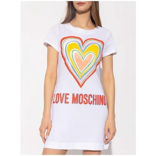 Платье LOVE MOSCHINO, хлопок, повседневное, полуприлегающее, мини, размер 38IT, оранжевый