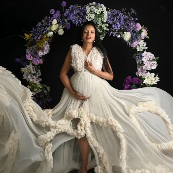 Платье для беременных цвета слоновой кости для фотосессии 2022 платья для выпускного вечера в стиле бохо ПУШИСТЫЕ платья для беременных женщин для будущей мамы