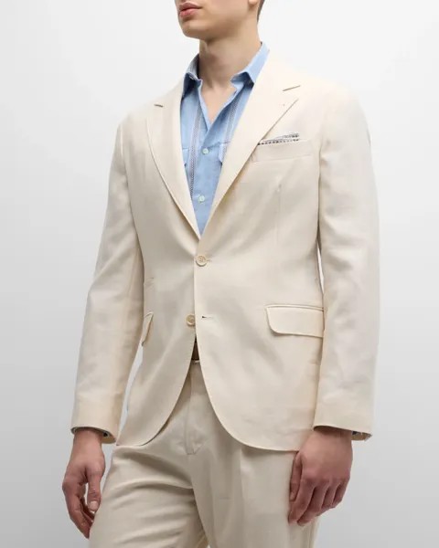 Мужской однотонный костюм из льна и шерсти Brunello Cucinelli, цвет Beige
