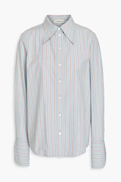 Полосатая рубашка из хлопкового поплина Tory Burch, светло-синий