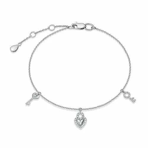 Браслет-цепочка Vesna jewelry, белое золото, 585 проба, родирование, бриллиант, длина 25 см.