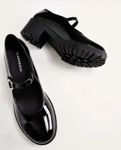 Лакированные туфли Glamorous Wide Fit Low Heeled Mary Janes, черный