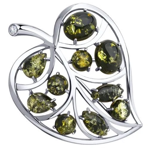 Серебряная брошь Diamant 94-340-00469-1 с фианитом и янтарём