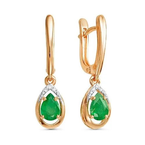 Серьги Бриллианты Костромы, красное золото, 585 проба, бриллиант, изумруд