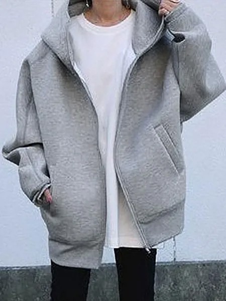 Milanoo Hoodie For Women Gray Long Sleeves Warmth Preservation Polyester Hooded Sweatshirt