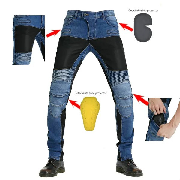 Мужские байкерские джинсы, цветные отстроченные джинсы, защитная Экипировка для путешествий, черные, лето 2021