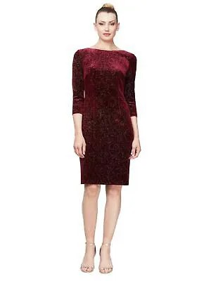 Женское бордовое вечернее платье-футляр длиной выше колена с вырезом лодочкой SLNY 10