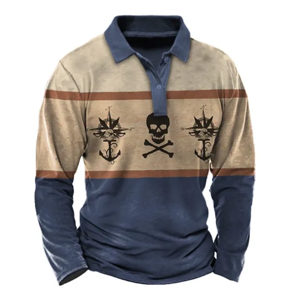 Мужская футболка поло Vintage Compass Skull Pirate с цветными блоками